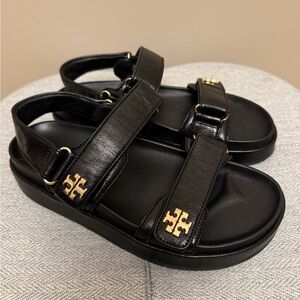 Tory Burch Black Sandals with Gold Accents